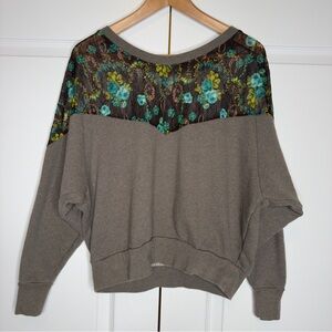 Free People Floral Lace Panel Sweatshirt XS – Gray Dolman Pullover Boho